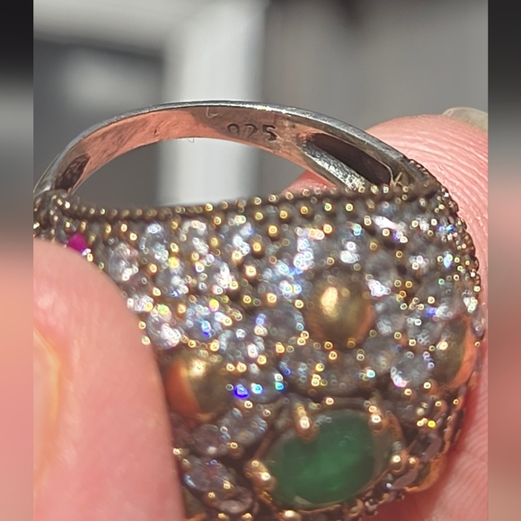 Emerald Topaz & ruby Sterling & Gold Large Ottoman ring Sz7.75 - Picture 14 of 14